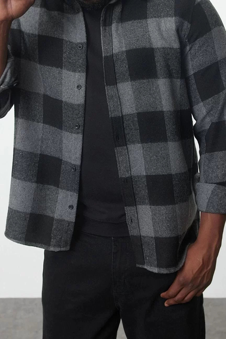 Stylish Plaid Checkered Pattern Shirt Collar Plus Size Winter Plaid Lumberjack Shirt