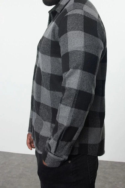 Stylish Plaid Checkered Pattern Shirt Collar Plus Size Winter Plaid Lumberjack Shirt