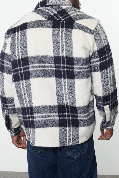 Stylish Plaid Check Pattern Shirt Collar Plus Size Winter Plaid Lumberjack Shirt Jacket