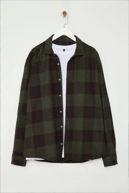 Stylish Plaid Checkered Pattern Shirt Collar Plaid Lumberjack Plaid Winter Woven Plus Size Shirt