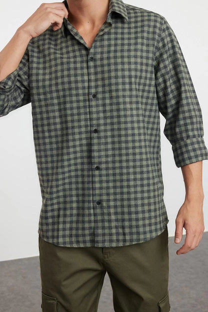 Stylish Plaid Check Pattern Button-down Collar Regular Fit Winter Plaid Plaid Lumberjack Shirt