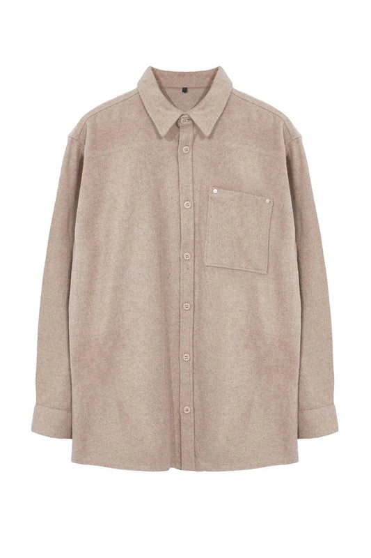 Stylish Plain Pattern Shirt Collar Oversize Fit Cashmere Winter Textured Shirt