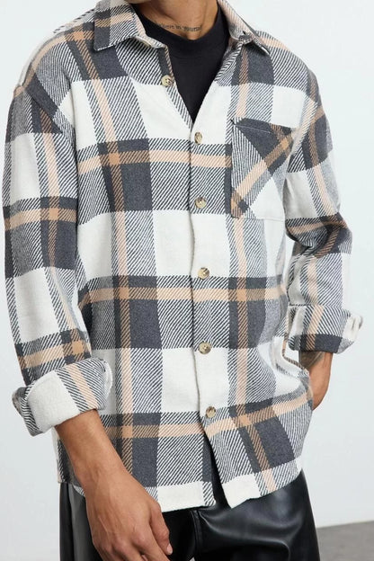 Stylish Plaid Checkered Pattern Shirt Collar Unisex Regular Fit Winter Plaid Plaid Lumberjack Jacket Shirt