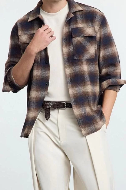 Stylish Plaid Checkered Pattern Shirt Collar Regular Fit Winter Plaid Plaid Lumberjack Jacket Shirt