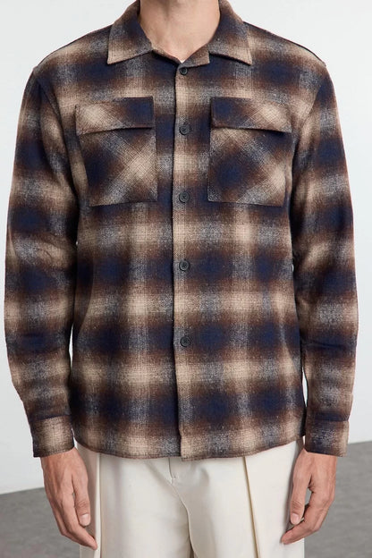 Stylish Plaid Checkered Pattern Shirt Collar Regular Fit Winter Plaid Plaid Lumberjack Jacket Shirt