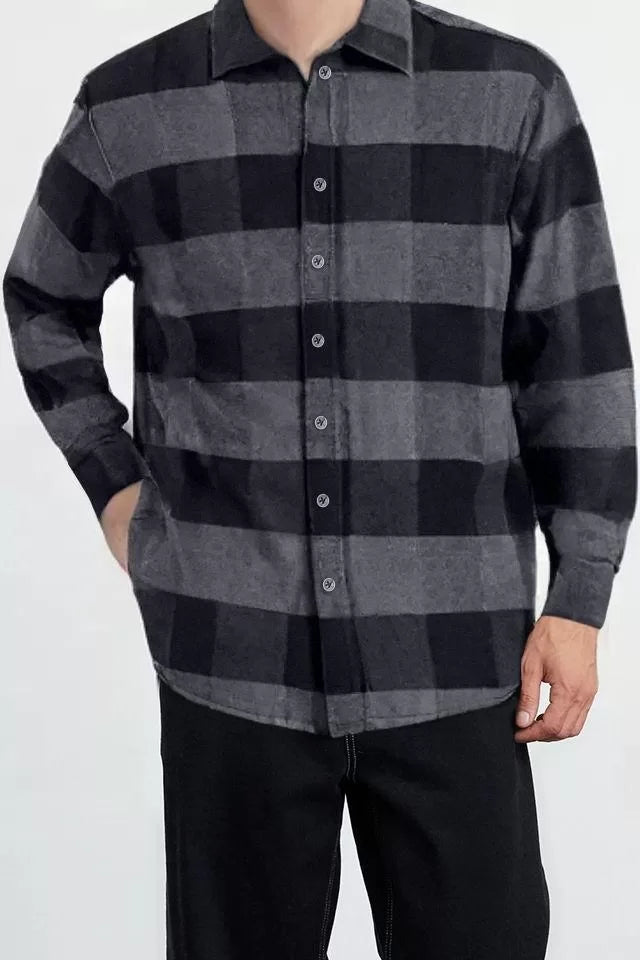 Stylish Plaid Checkered Pattern Shirt Collar Regular Fit Winter Plaid Lumberjack Shirt