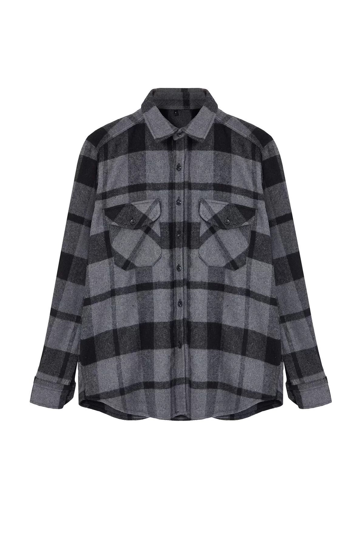 Stylish Plaid Checkered Pattern Shirt Collar Regular Fit Winter Plaid Lumberjack Shirt Jacket