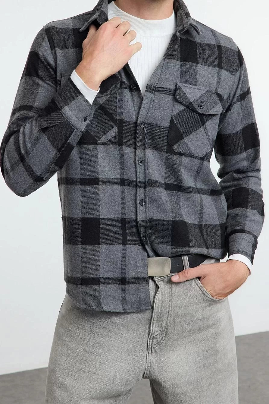 Stylish Plaid Checkered Pattern Shirt Collar Regular Fit Winter Plaid Lumberjack Shirt Jacket