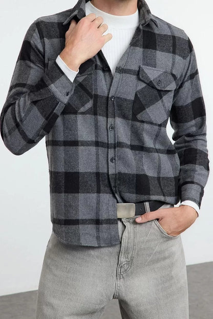 Stylish Plaid Checkered Pattern Shirt Collar Regular Fit Winter Plaid Lumberjack Shirt Jacket