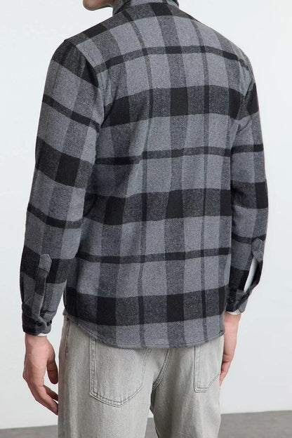 Stylish Plaid Checkered Pattern Shirt Collar Regular Fit Winter Plaid Lumberjack Shirt Jacket