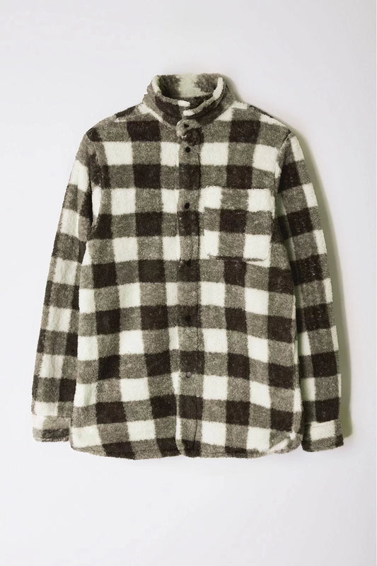 Stylish Plaid Checkered Pattern Shirt Collar Unisex Fit Welsoft Plush Winter Checkered Shirt Jacket