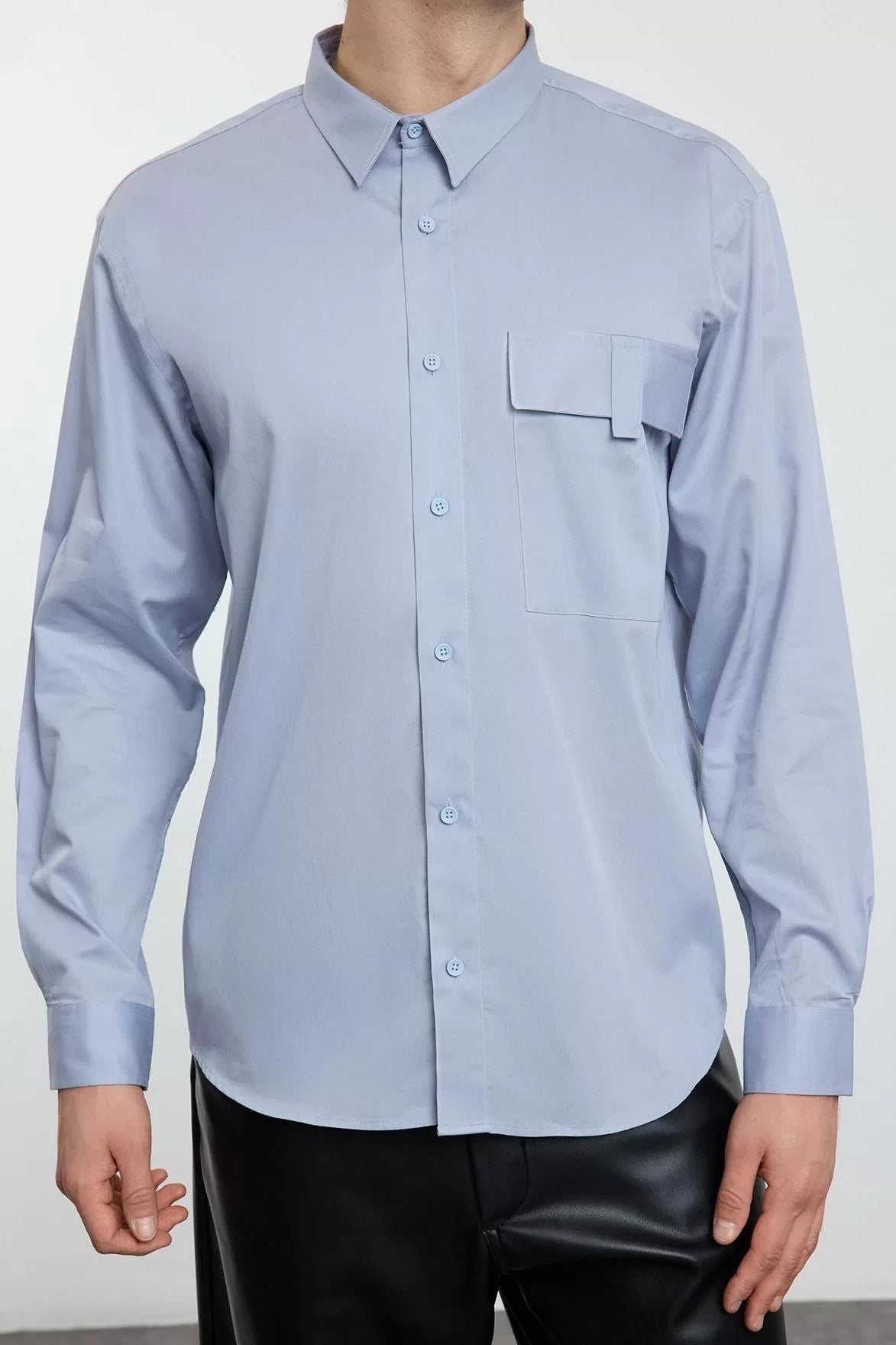 Stylish Plain Pattern Shirt Collar Limited Edition Oversize Fit Pocket Detailed 100% Cotton Shirt