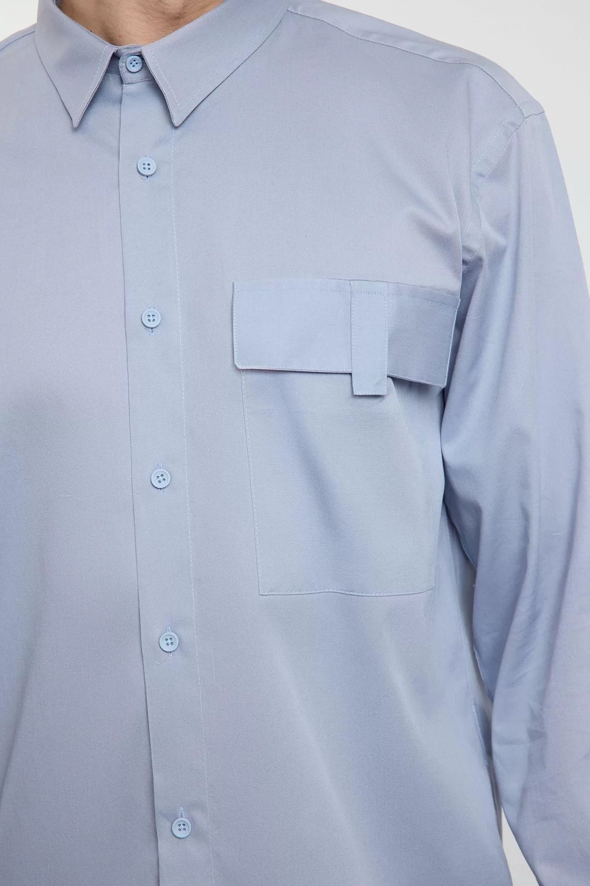 Stylish Plain Pattern Shirt Collar Limited Edition Oversize Fit Pocket Detailed 100% Cotton Shirt