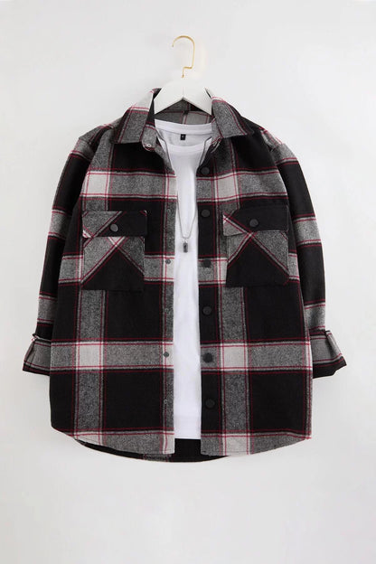 Stylish Plaid Checkered Pattern Shirt Collar Regular Fit Winter Plaid Lumberjack Shirt Jacket