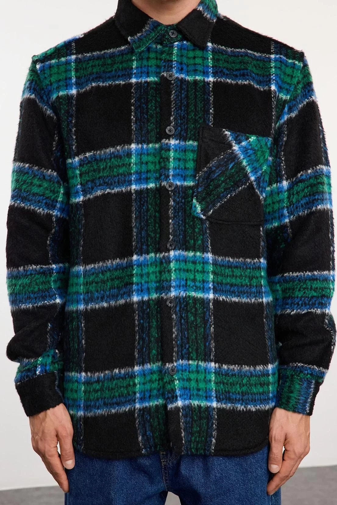 Stylish Plaid Checkered Pattern Shirt Collar Unisex Oversize Fit Winter Plaid Lumberjack Shirt Jacket