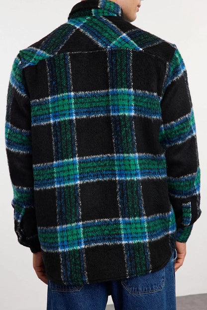 Stylish Plaid Checkered Pattern Shirt Collar Unisex Oversize Fit Winter Plaid Lumberjack Shirt Jacket