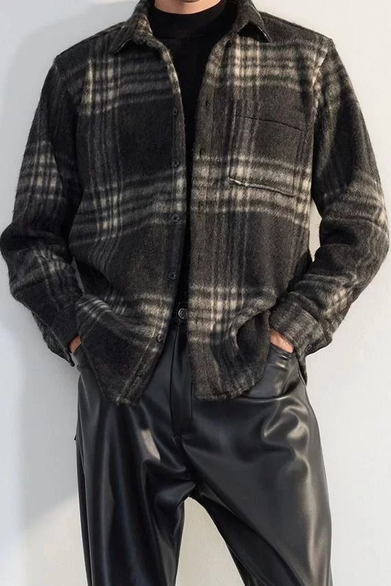 Stylish Plaid Checkered Pattern Shirt Collar Oversize Fit Winter Plaid Lumberjack Shirt Jacket