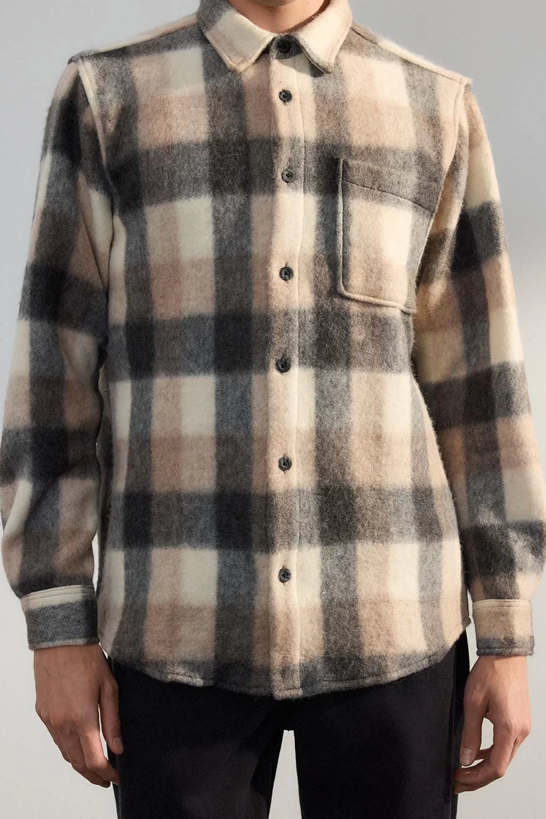 Stylish Plaid Checkered Pattern Shirt Collar Unisex Regular Fit Winter Plaid Lumberjack Shirt Jacket