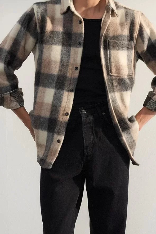 Stylish Plaid Checkered Pattern Shirt Collar Unisex Regular Fit Winter Plaid Lumberjack Shirt Jacket