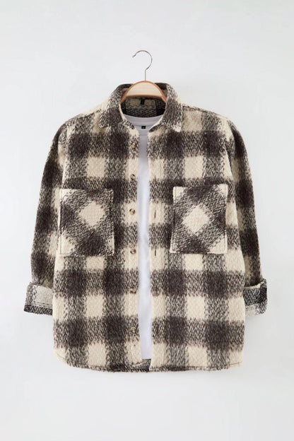 Stylish Plaid Checkered Pattern Shirt Collar Regular Fit Thick Winter Lumberjack Checkered Shirt Jacket