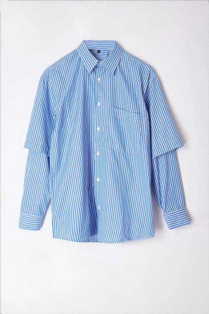 Stylish Striped Pattern Shirt Collar Limited Edition Relaxed Fit Pull-On Sleeve Shirt