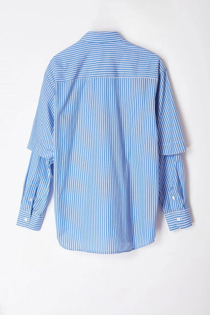 Stylish Striped Pattern Shirt Collar Limited Edition Relaxed Fit Pull-On Sleeve Shirt