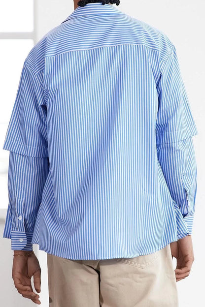 Stylish Striped Pattern Shirt Collar Limited Edition Relaxed Fit Pull-On Sleeve Shirt