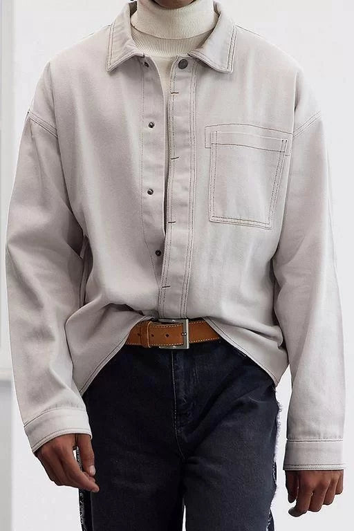 Stylish Plain Pattern Shirt Collar Limited Edition Oversize Fit Gabardine Shirt Jacket