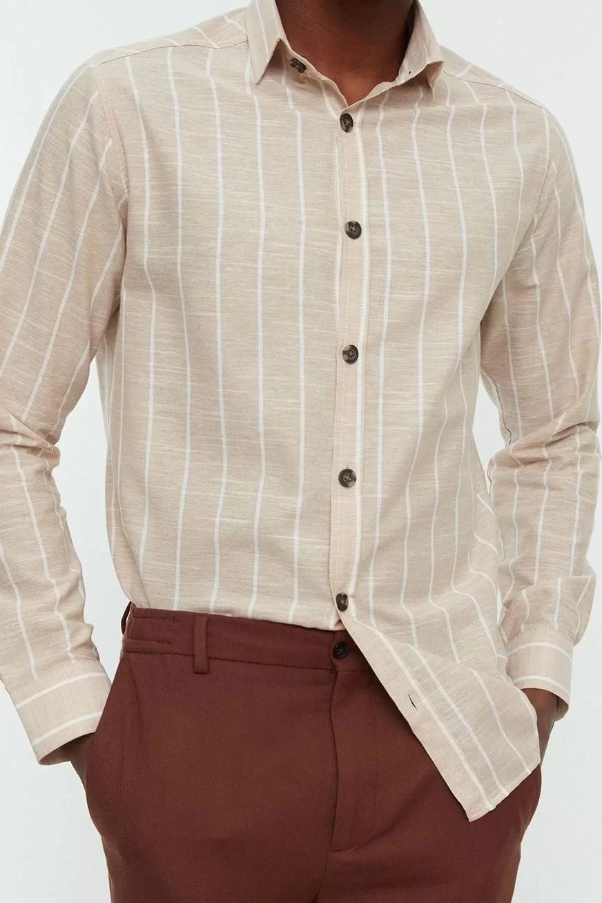 Stylish Striped Pattern Shirt Collar Men's Regular Fit Shirt Collar Striped Shirt