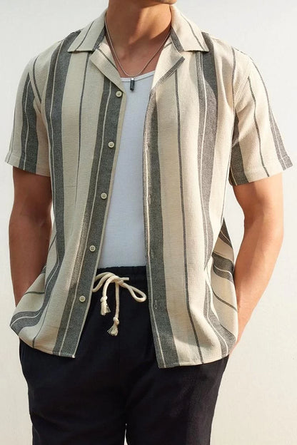 Stylish Striped Pattern Shirt Collar Limited Edition Regular Fit Striped Textured Summer Shirt