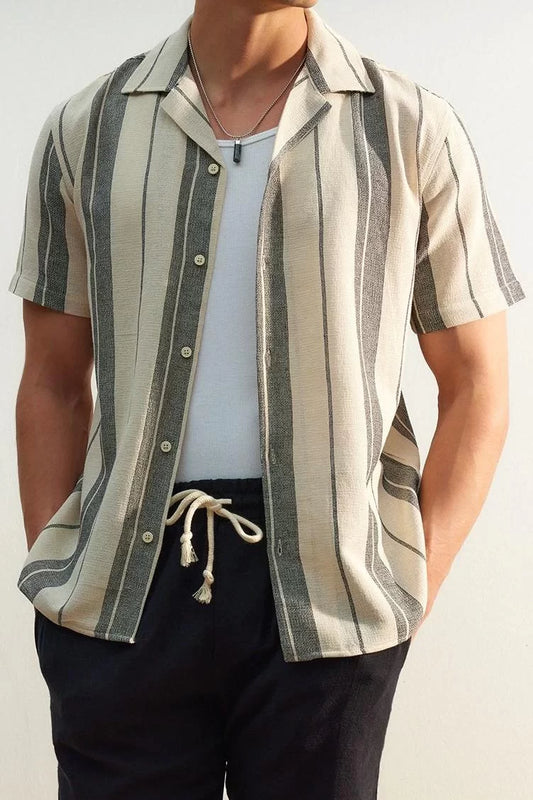 Stylish Striped Pattern Shirt Collar Limited Edition Regular Fit Striped Textured Summer Shirt