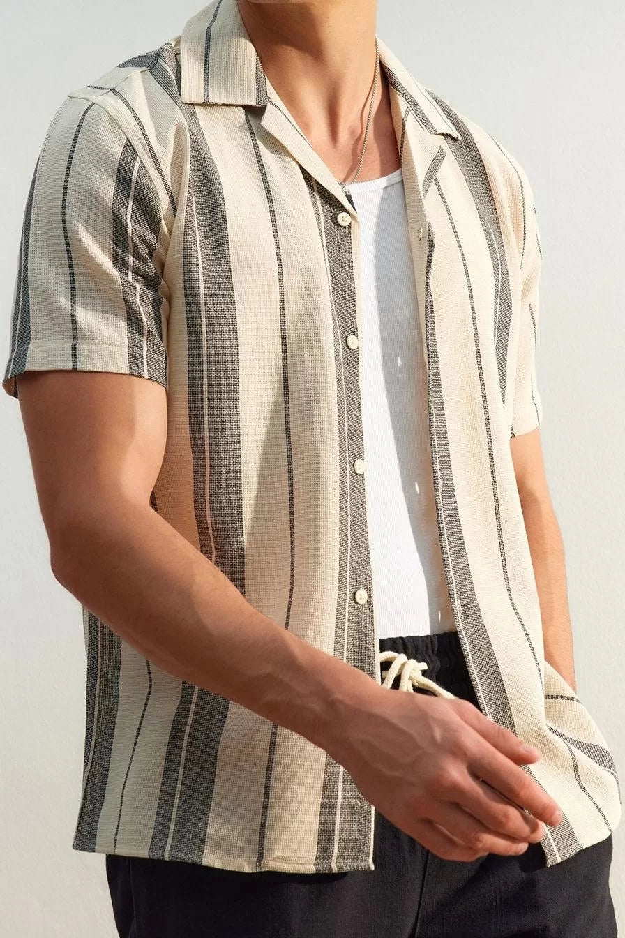 Stylish Striped Pattern Shirt Collar Limited Edition Regular Fit Striped Textured Summer Shirt