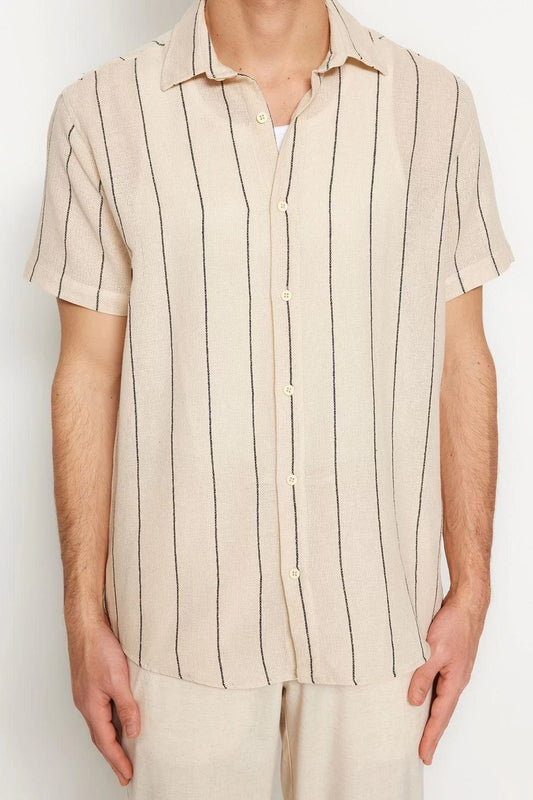 Stylish Striped Pattern Shirt Collar Limited Edition Regular Fit Striped Textured Summer Shirt