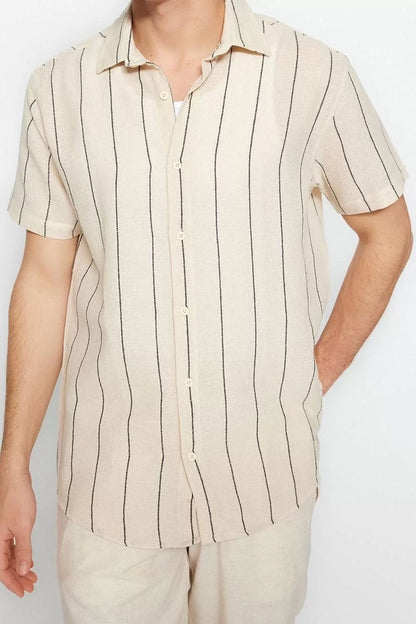 Stylish Striped Pattern Shirt Collar Limited Edition Regular Fit Striped Textured Summer Shirt