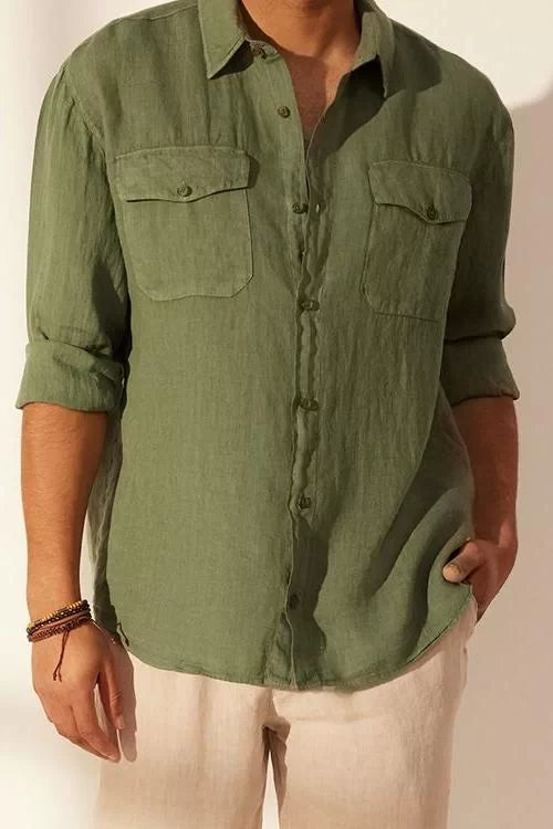 Stylish Plain Pattern Shirt Collar Limited Edition 100% Linen Regular Fit Shirt