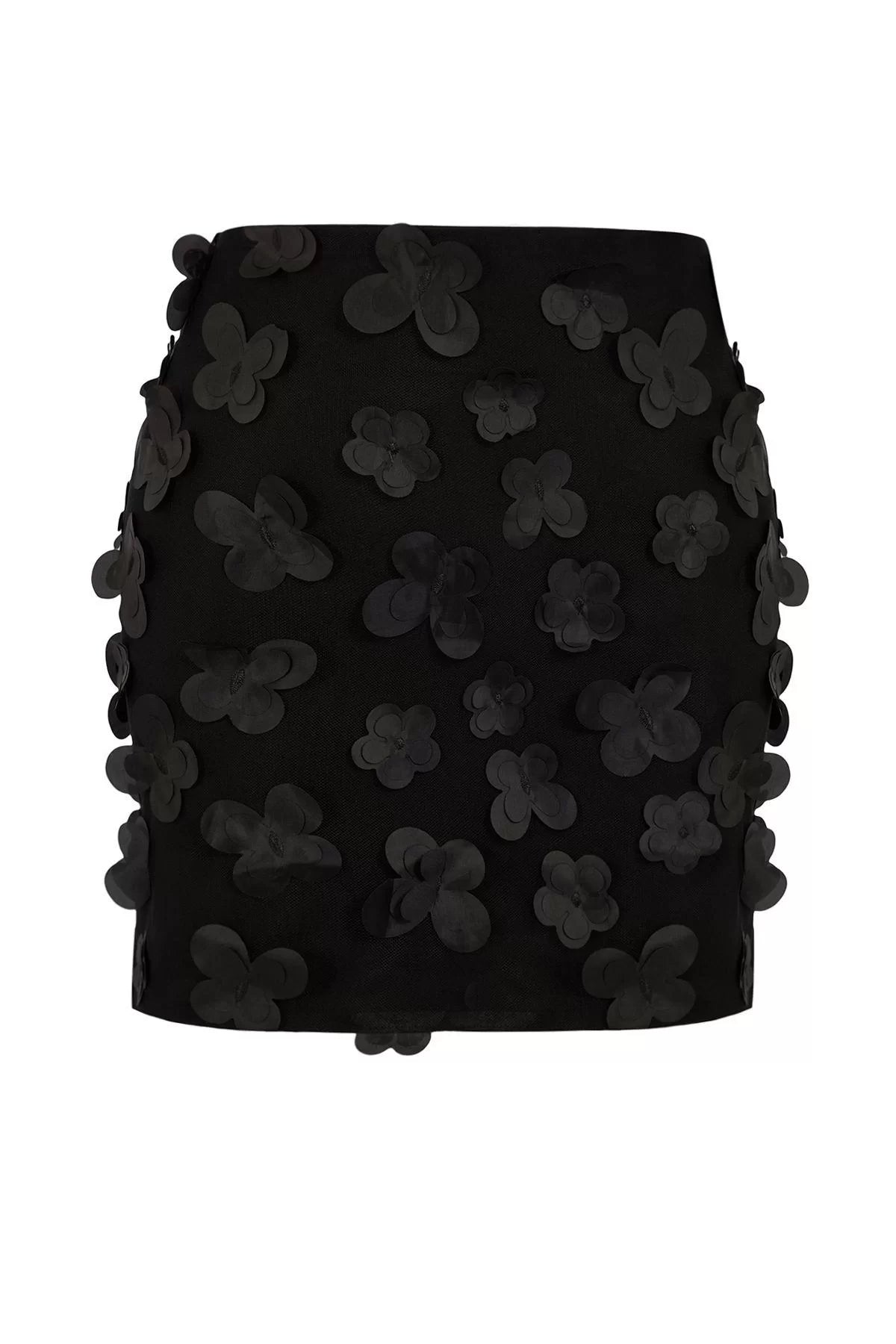 Modern Style Lined Knitted Mini Length 3D Floral Woven Skirt