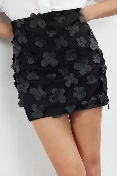 Modern Style Lined Knitted Mini Length 3D Floral Woven Skirt