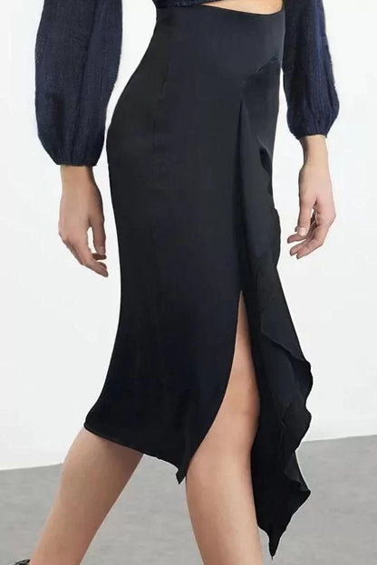 Modern Style Unlined Woven Midi Length Flounce Woven Skirt