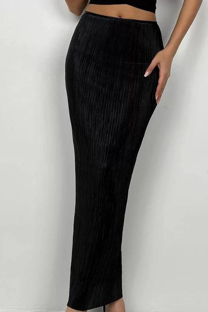 Modern Style Lined Knitted Maxi Length Lined Long Pleated Skirt