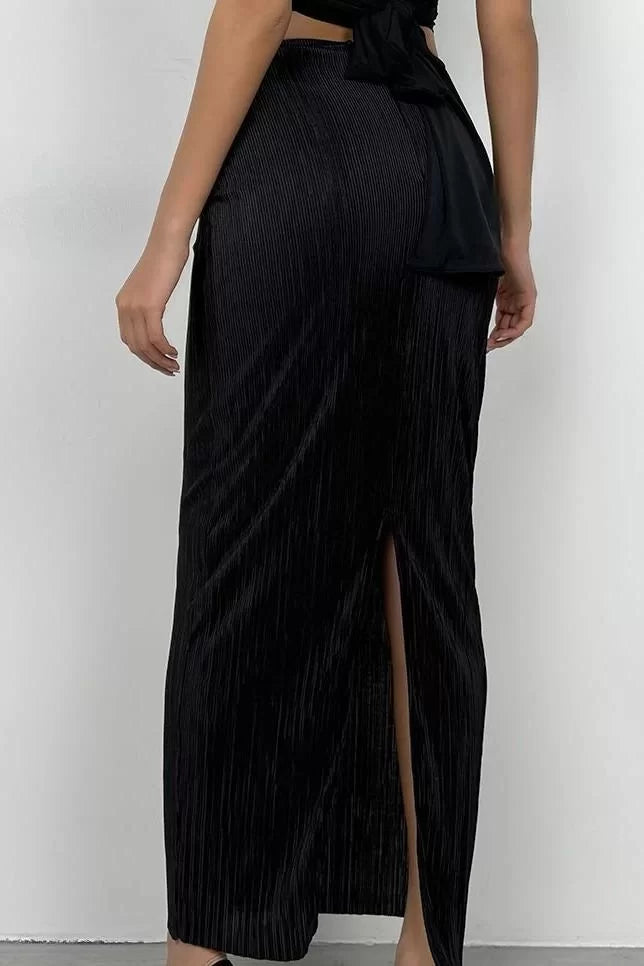 Modern Style Lined Knitted Maxi Length Lined Long Pleated Skirt