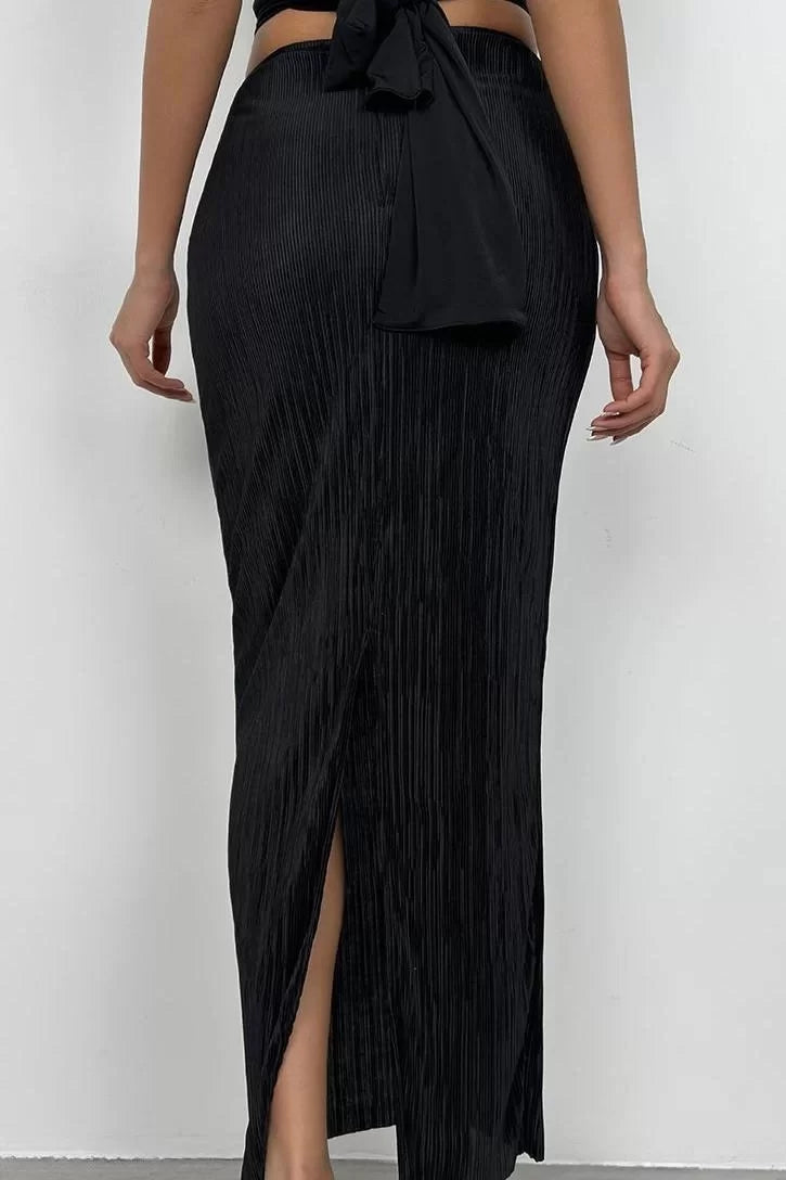 Modern Style Lined Knitted Maxi Length Lined Long Pleated Skirt