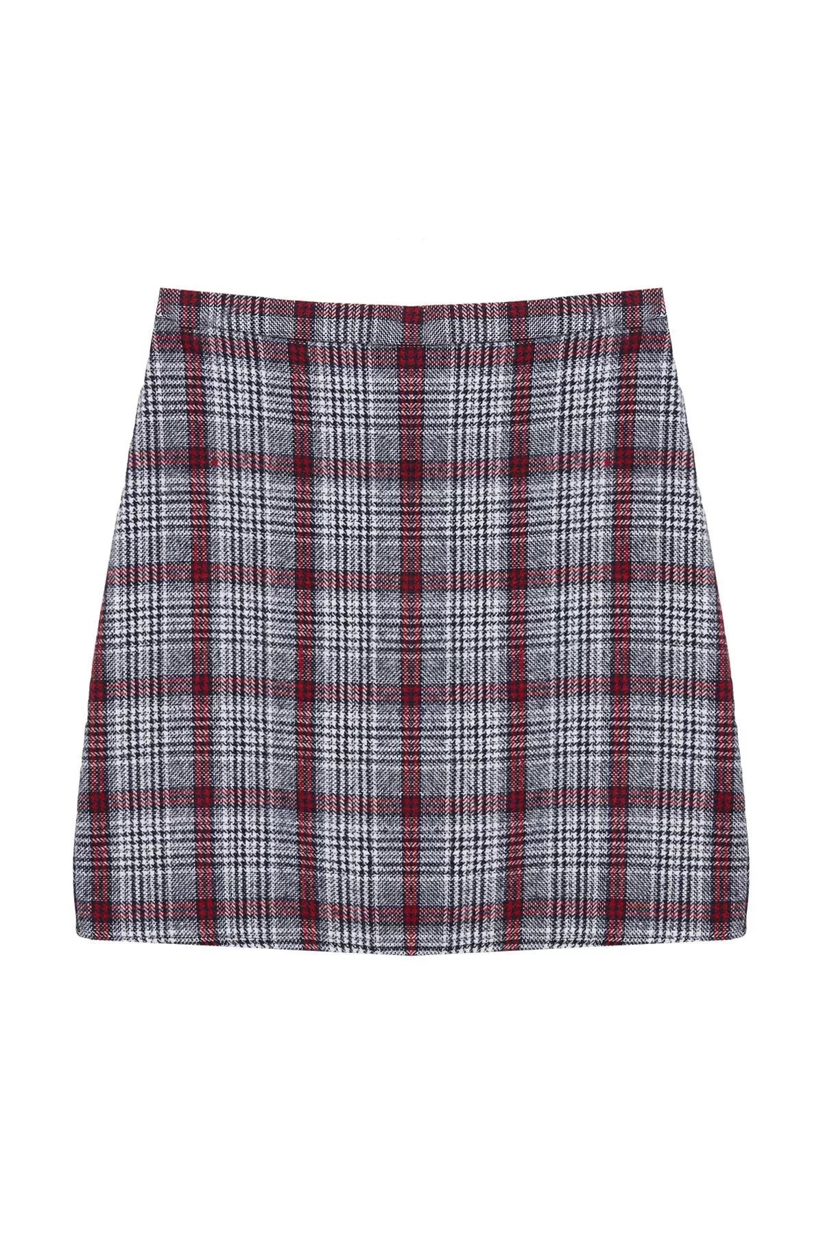 Modern Style Unlined Woven Mini Length Plaid Patterned Pencil Fit Cashmere Fabric Mini Length Woven Skirt