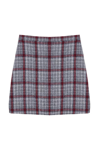 Modern Style Unlined Woven Mini Length Plaid Patterned Pencil Fit Cashmere Fabric Mini Length Woven Skirt