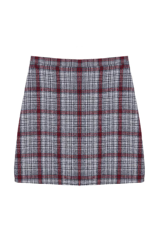 Modern Style Unlined Woven Mini Length Plaid Patterned Pencil Fit Cashmere Fabric Mini Length Woven Skirt