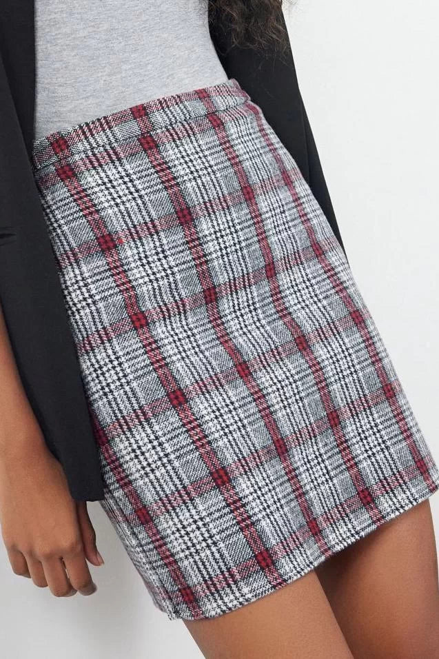 Modern Style Unlined Woven Mini Length Plaid Patterned Pencil Fit Cashmere Fabric Mini Length Woven Skirt