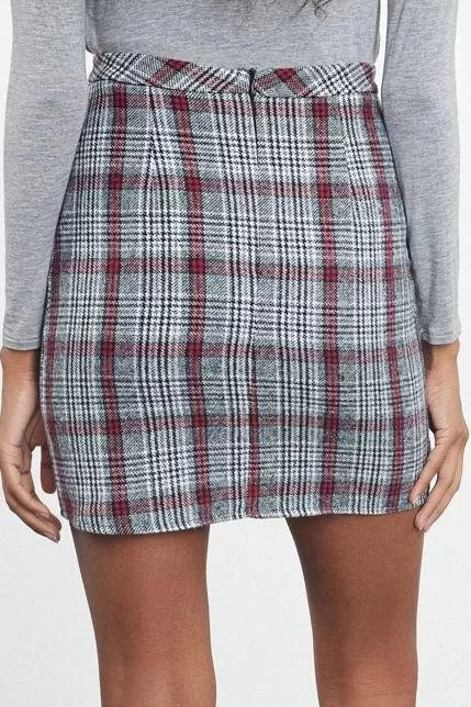 Modern Style Unlined Woven Mini Length Plaid Patterned Pencil Fit Cashmere Fabric Mini Length Woven Skirt