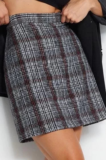 Modern Style Unlined Woven Mini Length Plaid Patterned Pencil Fit Cashmere Fabric Mini Length Woven Skirt