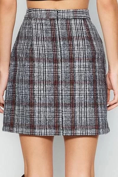 Modern Style Unlined Woven Mini Length Plaid Patterned Pencil Fit Cashmere Fabric Mini Length Woven Skirt