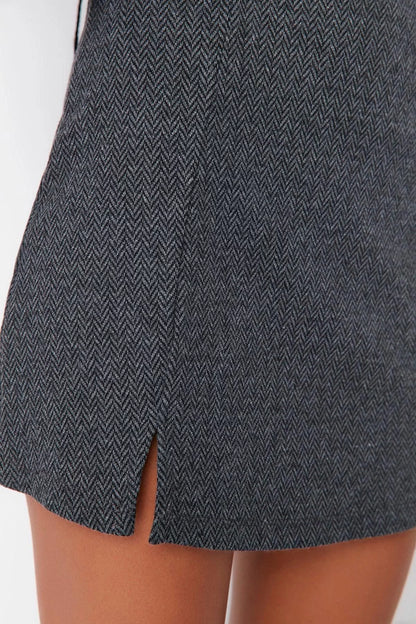 Modern Style Unlined Knitted Mini Length Slit Detailed Mini Normal Waist Knitted Skirt