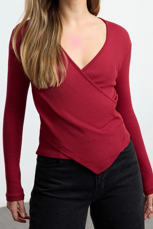 Fashion Double Breasted Knitted Slim Plain Pattern Casual Daily Regular Long Sleeve Blouse